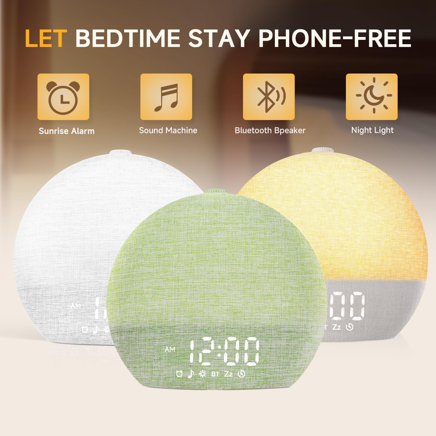 Geuuap Sunrise Alarm Clock White Noise Sound Machine for Bedroom | Natural Wake-Up Light with 30 Soothing Sleep Aids, Bluetooth Speaker…