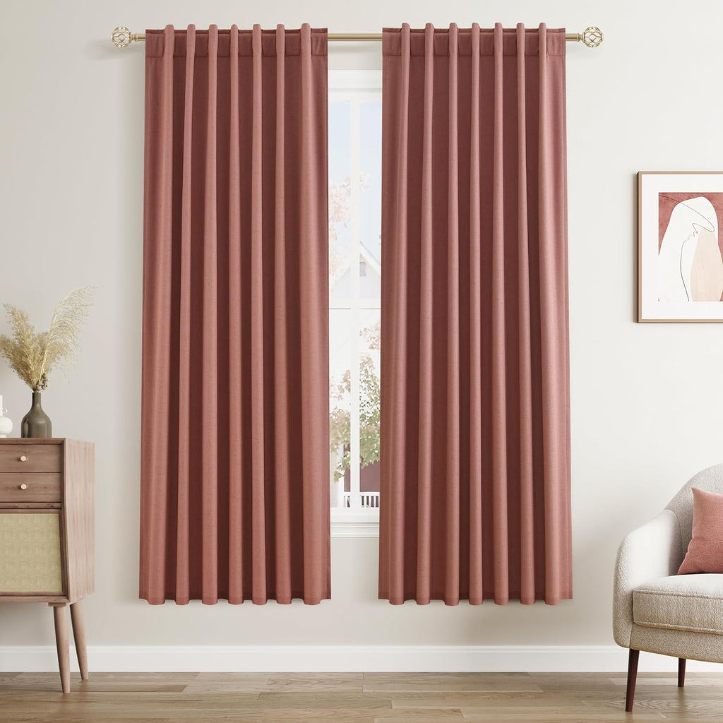 Guken Dusty Rose 100% Blackout Linen Curtains 72 Inch Length 2 Panels Set for Girls Bedroom Back Tab Thermal Insulated Black Out Drapes Roo…