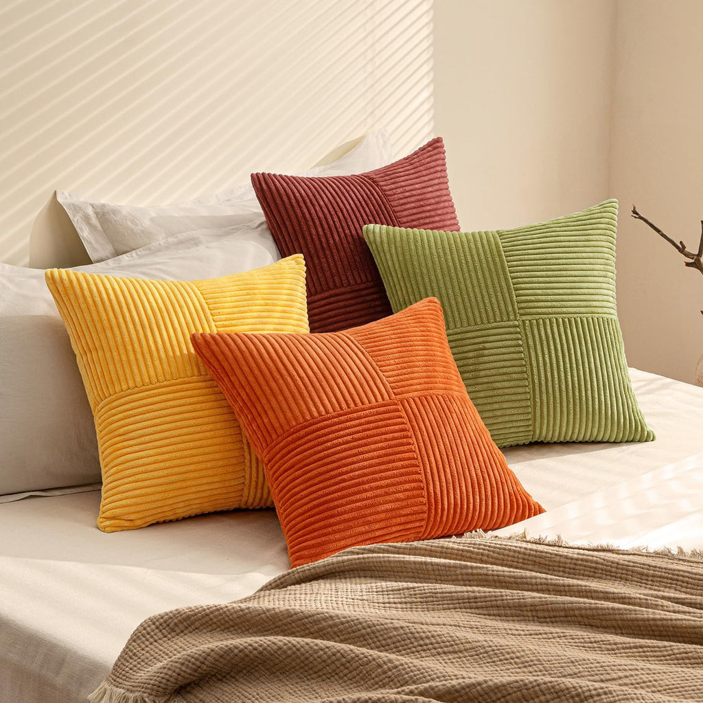 Miulee Yellow Orange Rust Throw Pillow Covers 18x18 Inch 4 Packs Boho Farmhouse Decorative Color-Clash Pillow Cases Soft Cushion Cases for…