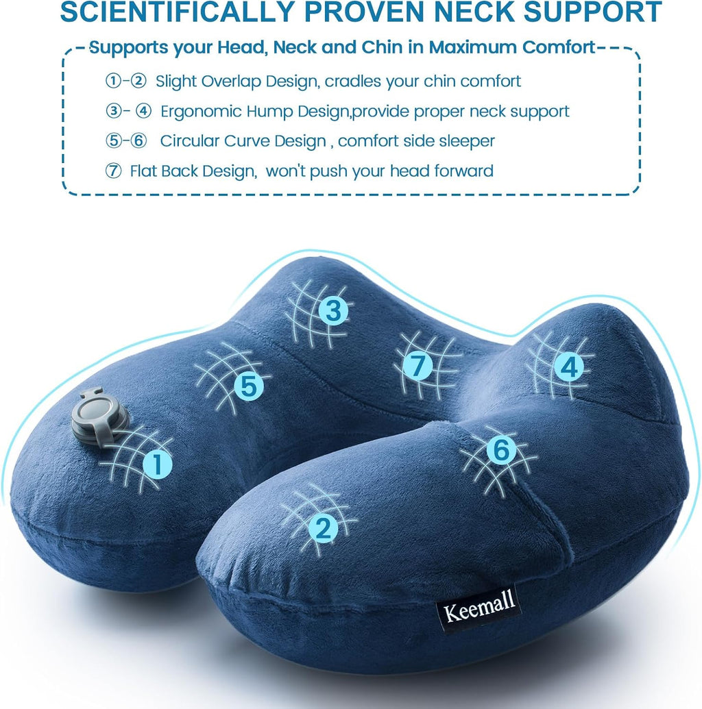 Keemall Inflatable Neck Pillow Airplane, Comfortable Inflatable Travel Neck Pillows for Airplanes Traveling on Plane, Soft Plush Cover…