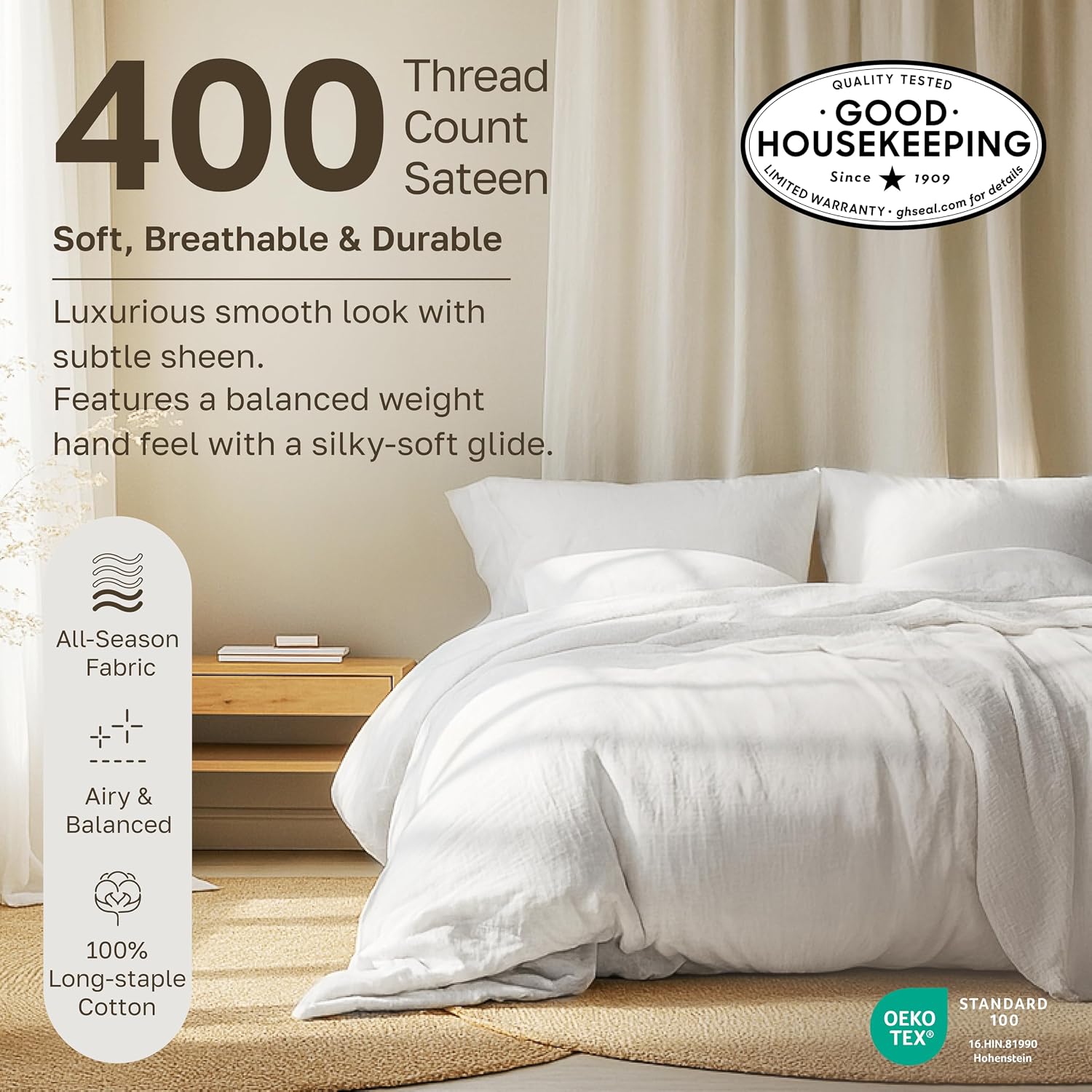 CaliforniaDesignDen California Design Den Soft 100% Cotton Twin XL Sheet Set, 400 Thread Count Good Housekeeping Award Winner, Silky Smooth…