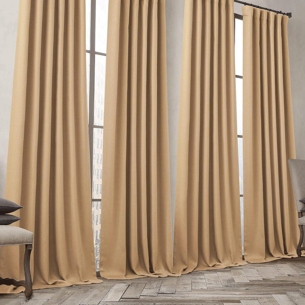 Nicetown Thick Faux Linen Room Darkening Caramel Curtains 96 inches Long, Pinch Pleated Faux Linen Curtains Thermal Insulated Window Treatm…