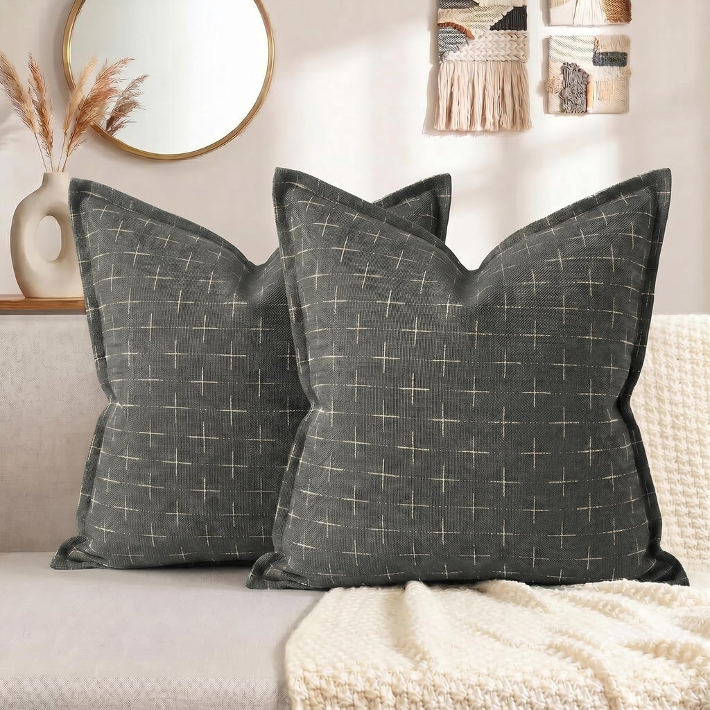 AVOINcolorlife AVOIN colorlife Pack of 2 Decorative Throw Pillow Covers 16x16 Inch, Flange Edges Woven Textured Cushion Case Home Decor for…
