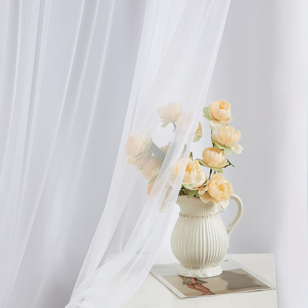 Bujasso White Full Blackout Curtain Panels with Sheer Overlay Mix and Match Double Layer Thermal Insulated Window Treatment Set for Living…