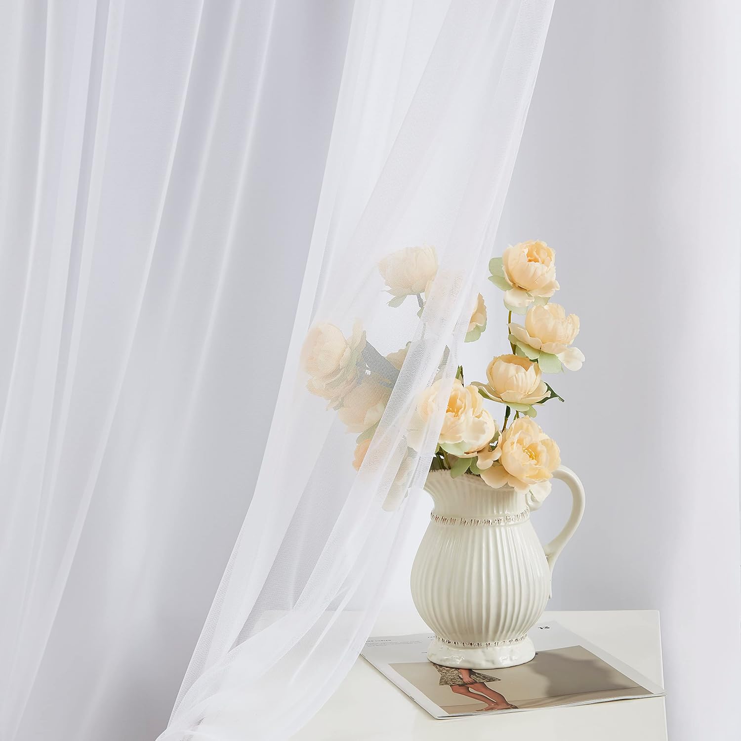 Bujasso White Full Blackout Curtain Panels with Sheer Overlay Mix and Match Double Layer Thermal Insulated Window Treatment Set for Living…