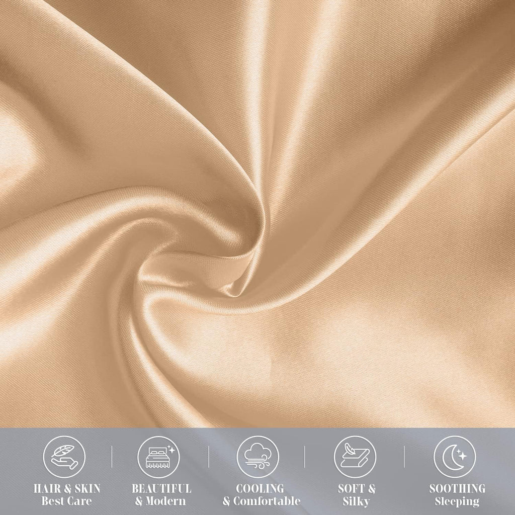 Elegantcomfort Elegant Comfort 4-Pack King Size Satin Pillowcase Set with Hidden Zipper Closure, Champagne