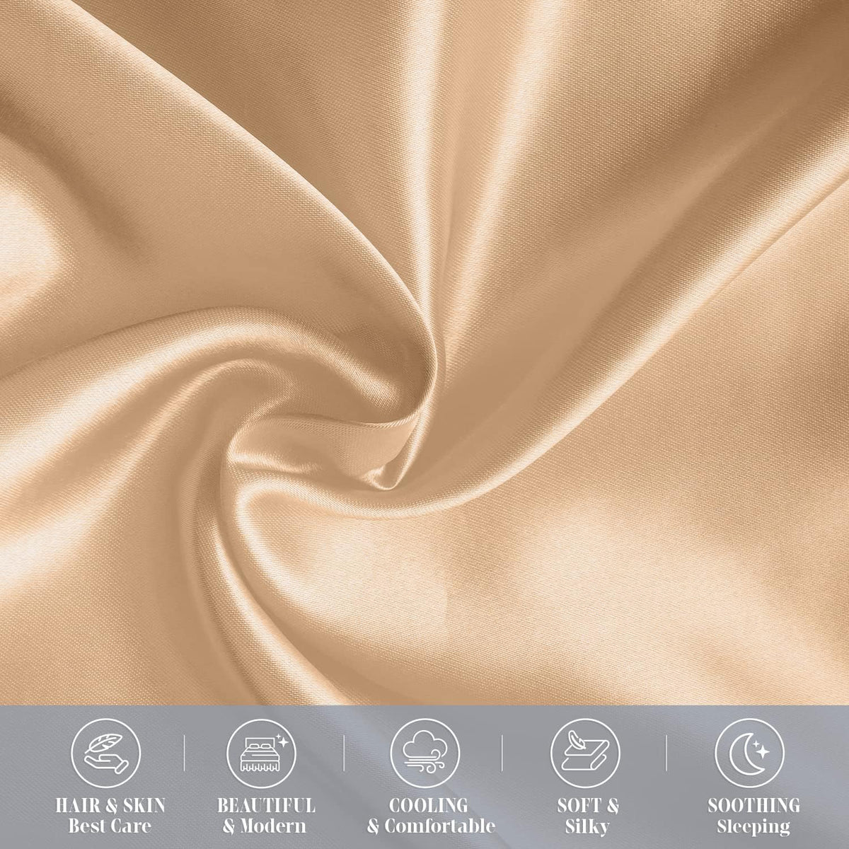 Elegantcomfort Elegant Comfort 6-Pack Champagne Satin Pillowcase Set with Hidden Zipper Closure, Silky Smooth for Hair and fabric comfort…