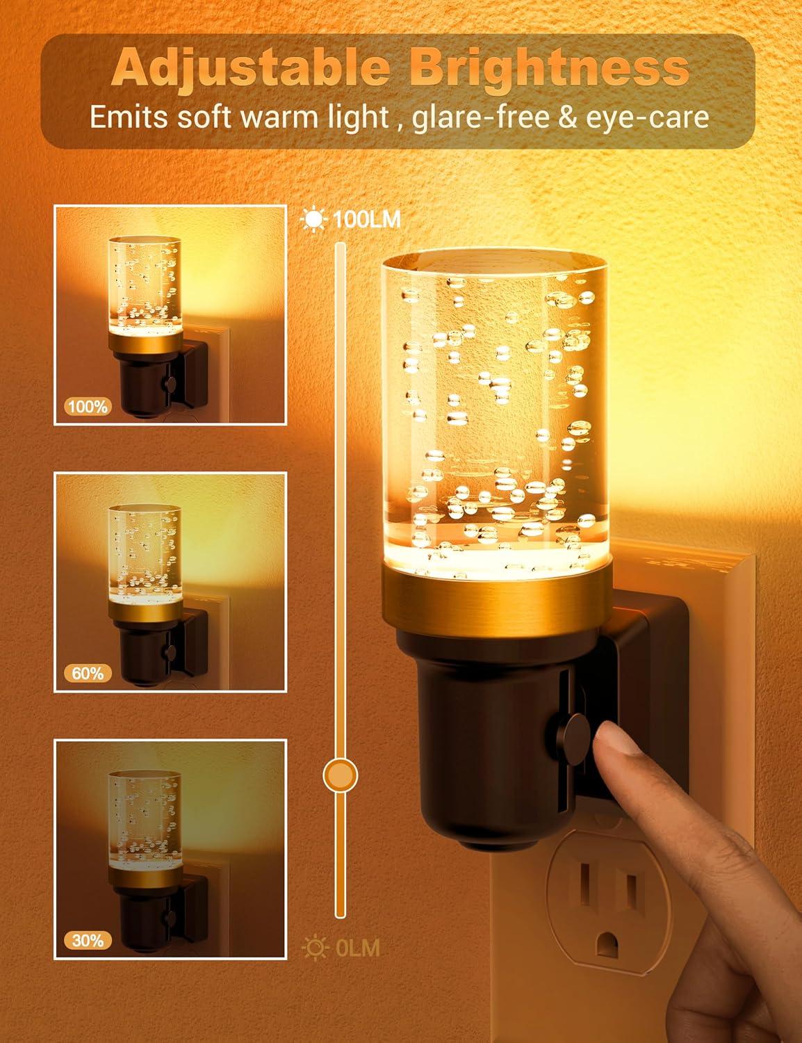 JandCase Night Light Amber, Dimmable Night Lights Plug into Wall, Auto On/Off Light Sensor Nightlight, 0-100LM Brightness LED Night…
