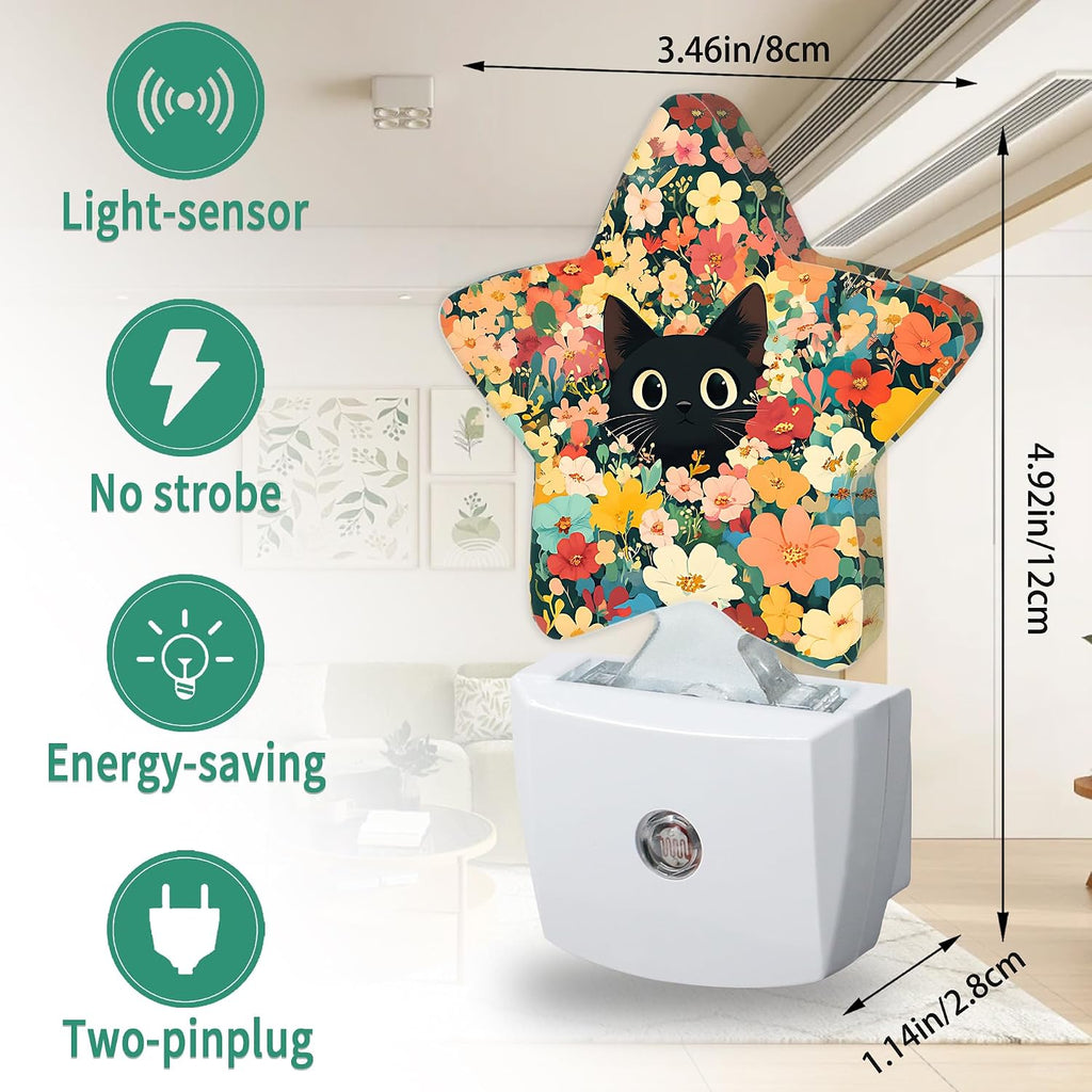 Star Night Light Plug in, Flower Cat Dusk to Dawn Sensor Night Light, Soft Glow Lamp for Kids Bedroom Nursery Hallway Bathroom, Energy…