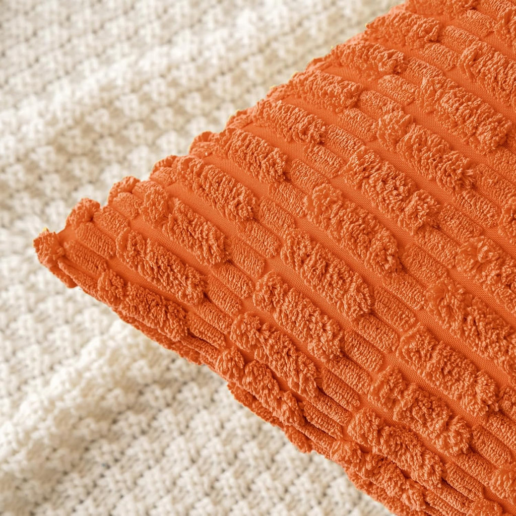 Miulee Pack of 2 Orange Corduroy Decorative Pillow Covers 18x18 Inch Soft Boho Striped Throw Pillow Covers Modern Farmhouse Home Decor for…
