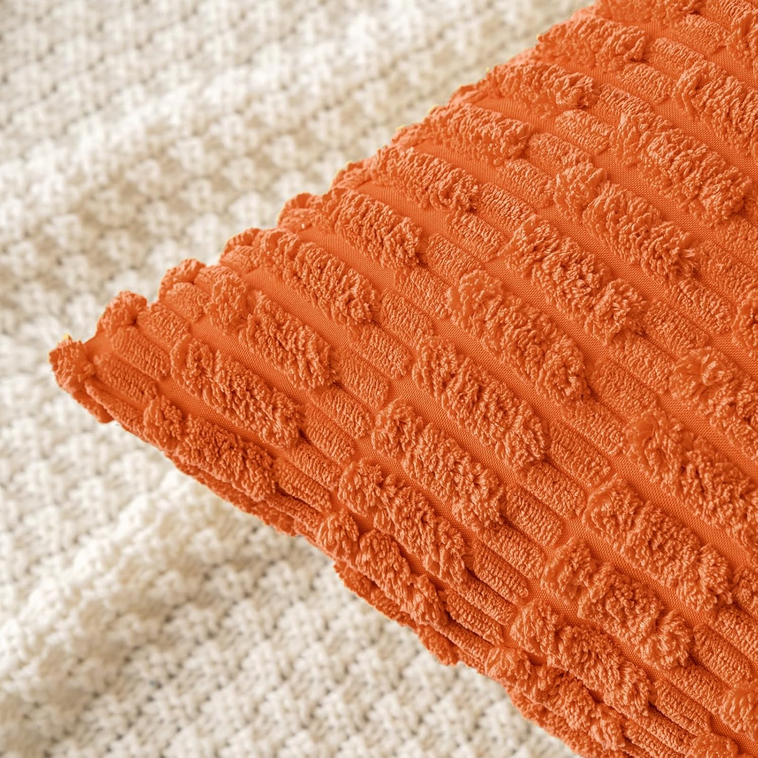 Miulee Pack of 2 Orange Corduroy Decorative Pillow Covers 20x20 Inch Soft Boho Striped Throw Pillow Covers Modern Farmhouse Home Decor for…