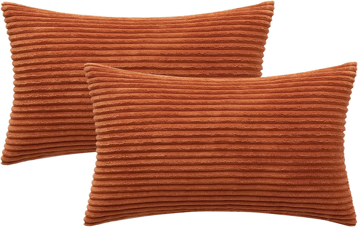 MIULEE Pack of 2 Rust Pillow Covers 12x20 Inch Soft Boho Striped Corduroy Throw Pillow Covers Set Decorative Square Cushion Cases…