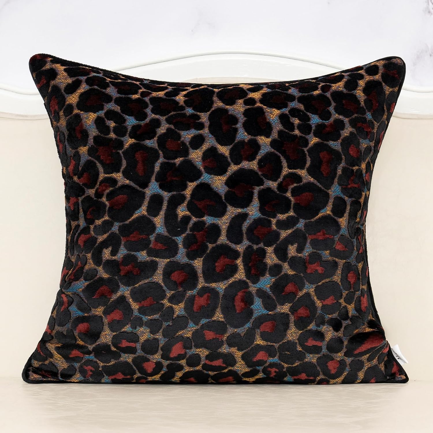 Alerfa Black Floral Throw Pillow Cover 20 x 20 Inch Cut Velvet Sqaure Luxury Decorative Pillow Cover for Couch Living Room Bedroom