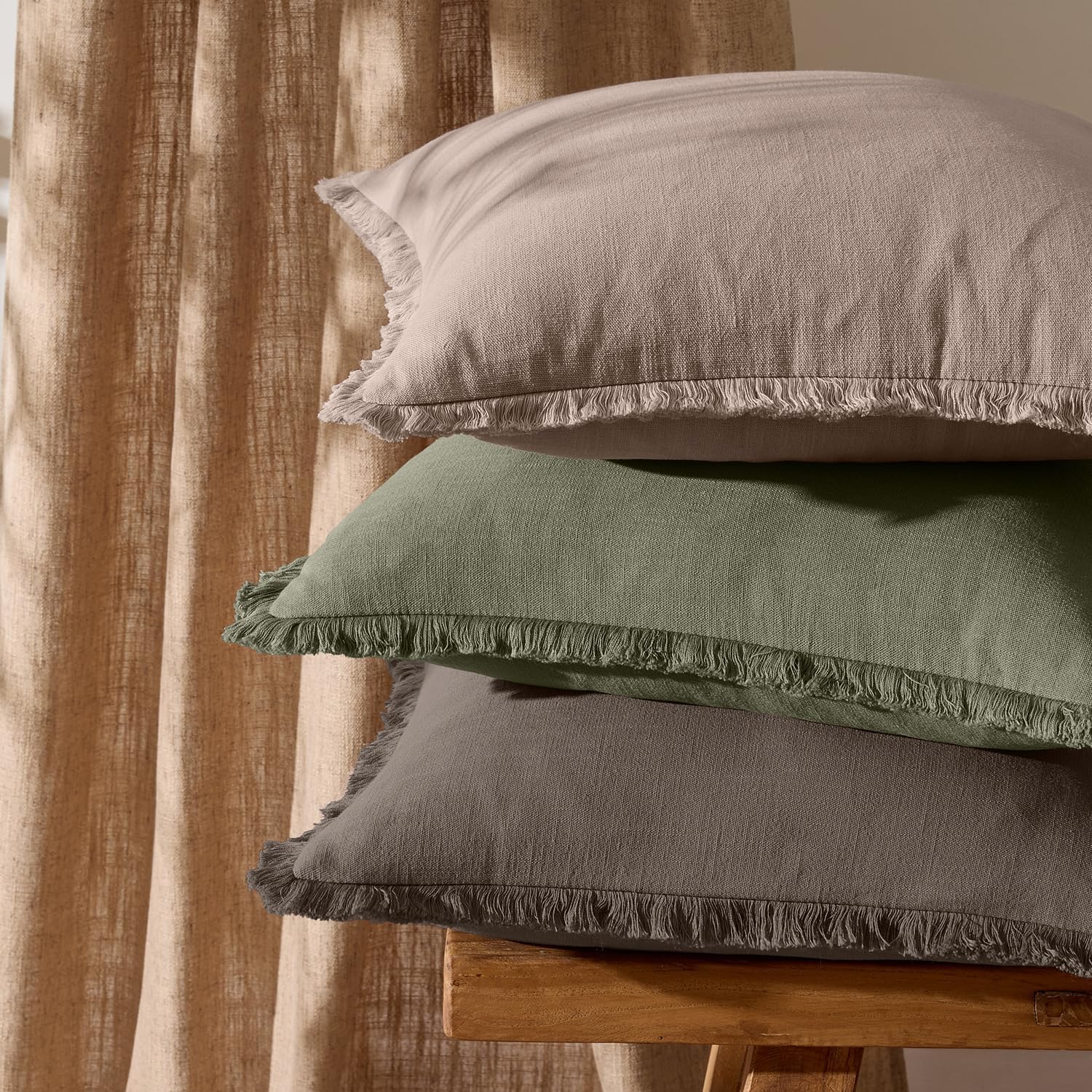 Anroduo Set of 2 Decorative Throw Pillow Covers 24×24 Inch Soft Linen Fringe Farmhouse Boho Vintage Cushion Covers with Tassels Accent Pill…