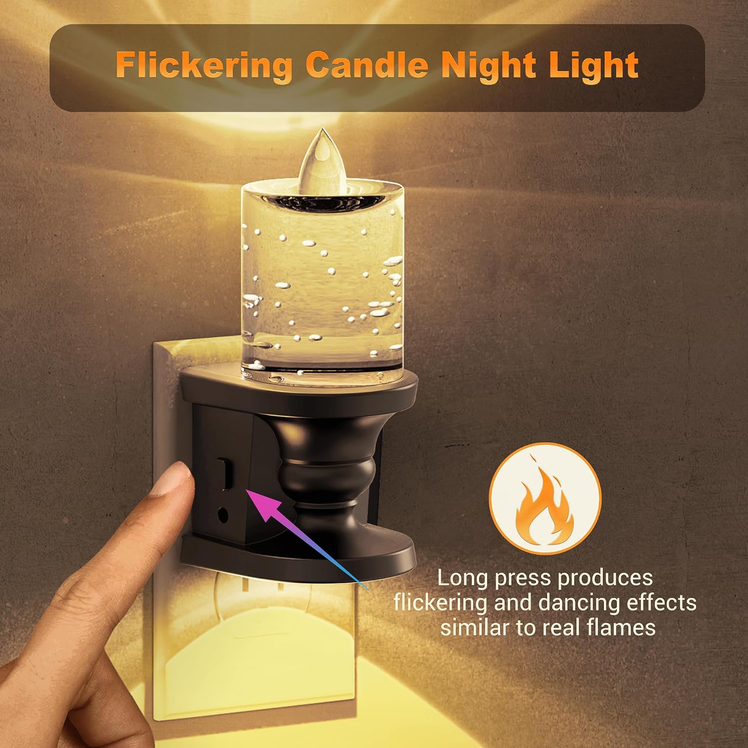 JandCase Night Light, Candle Night Lights Plug into Wall, 2 Pack Flameless Flickering Candle Nightlight, 0-100LM Dimmable LED…