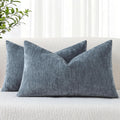 decorUhome Chenille Haze Blue Throw Pillow Covers 12x20 Inch Set of 2, Decorative Soft Couch Pillow Covers Solid Dyed Accent Velvet Farmhou…