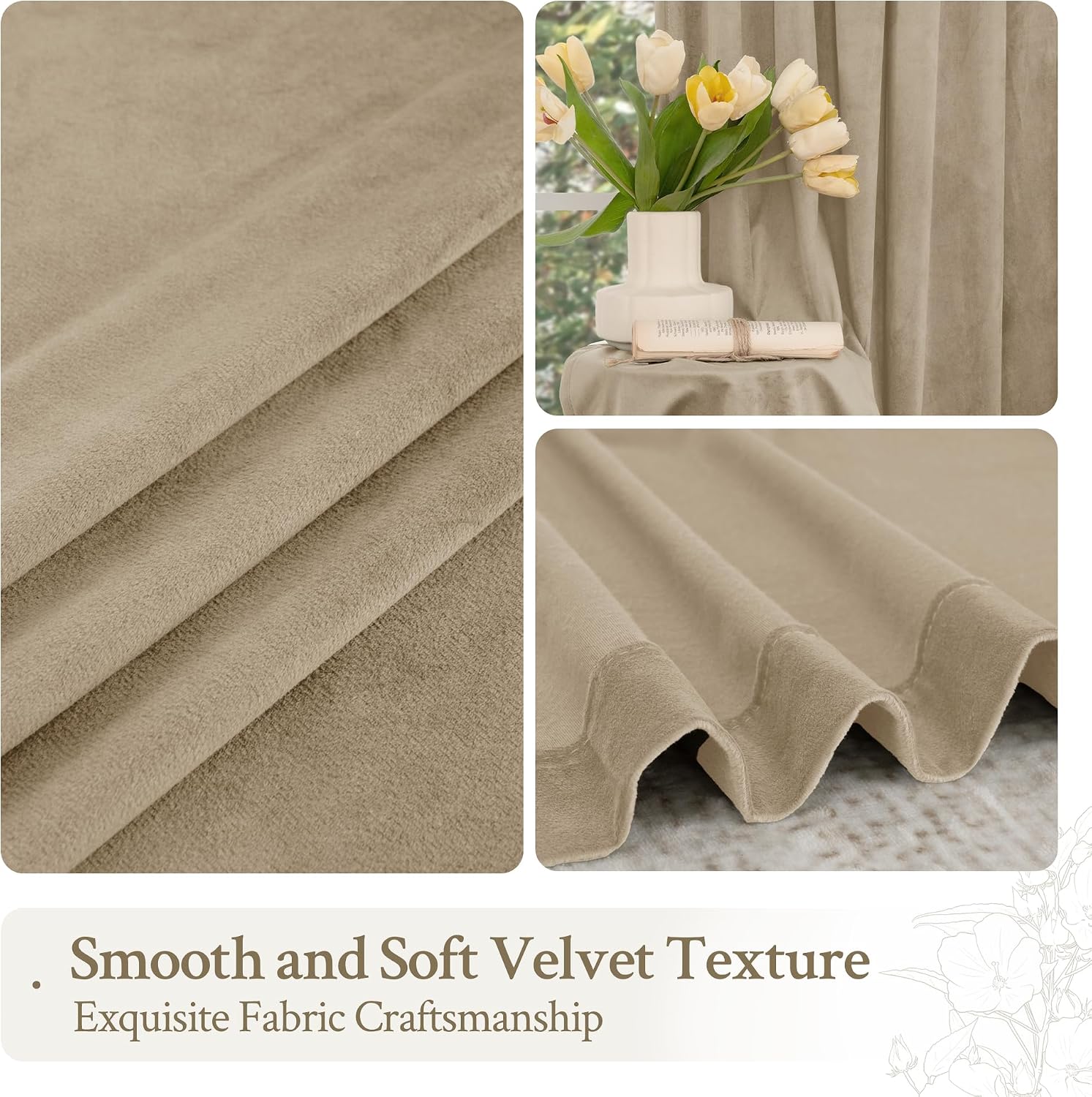 Lamit Taupe Velvet Curtains 120 Inch for Living Room, Thick Thermal Insulated Room Darkening Drapes Super Soft Elegant Back Tab and Rod Poc…