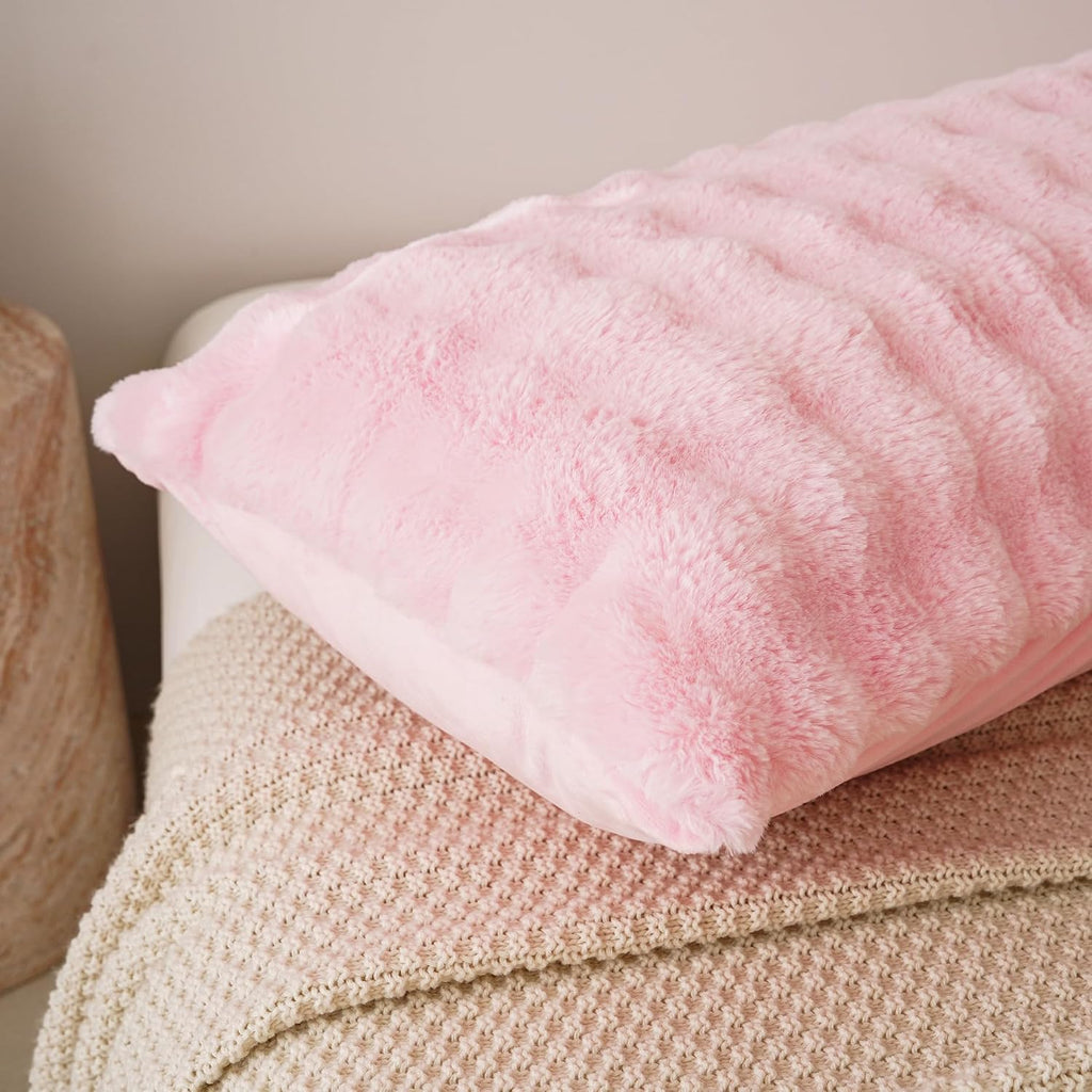 Memfydu Full Body Pillow with Fluffy Bubble Waffle Carved Faux Fur Removable Cover, Long Bed Pillow Adult 20x54 Inches for Side Sleeper and…