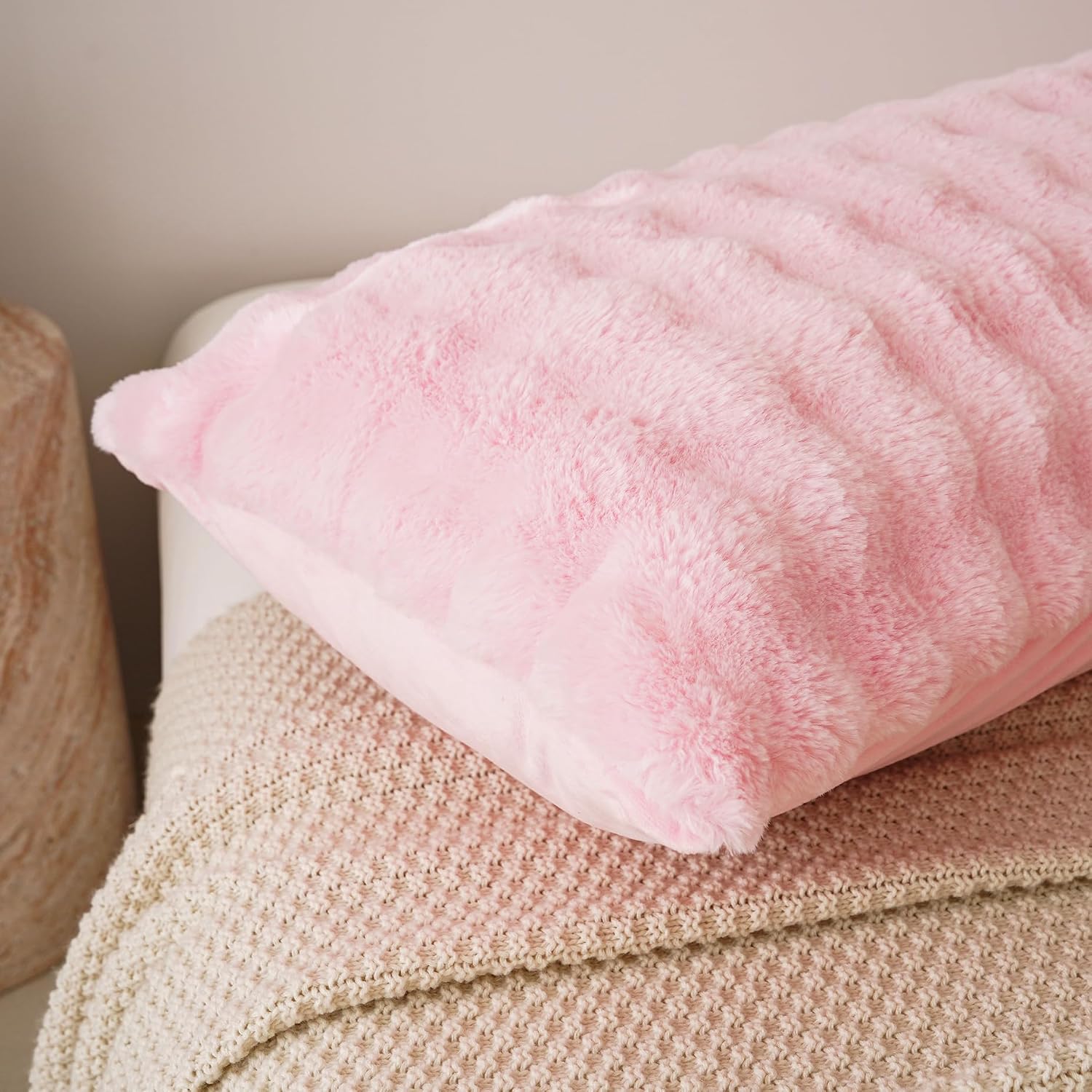 Memfydu Full Body Pillow with Fluffy Bubble Waffle Carved Faux Fur Removable Cover, Long Bed Pillow Adult 20x54 Inches for Side Sleeper and…
