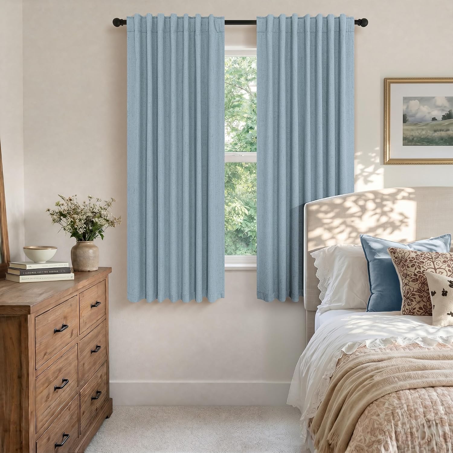 Pitalk Dusty Blue Curtains for Nursery Girls Boy Bedroom 72 Inch Length 2 Panels Complete Blackout Room Darkening Black Out Shades Insulate…