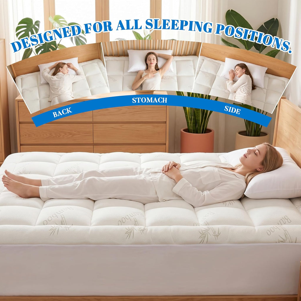 Ubauba 100% Waterproof Full Size Mattress Topper, Viscose Made from Bamboo Pillow Top Mattress Protector for Back, Breathable Cooling Matt…