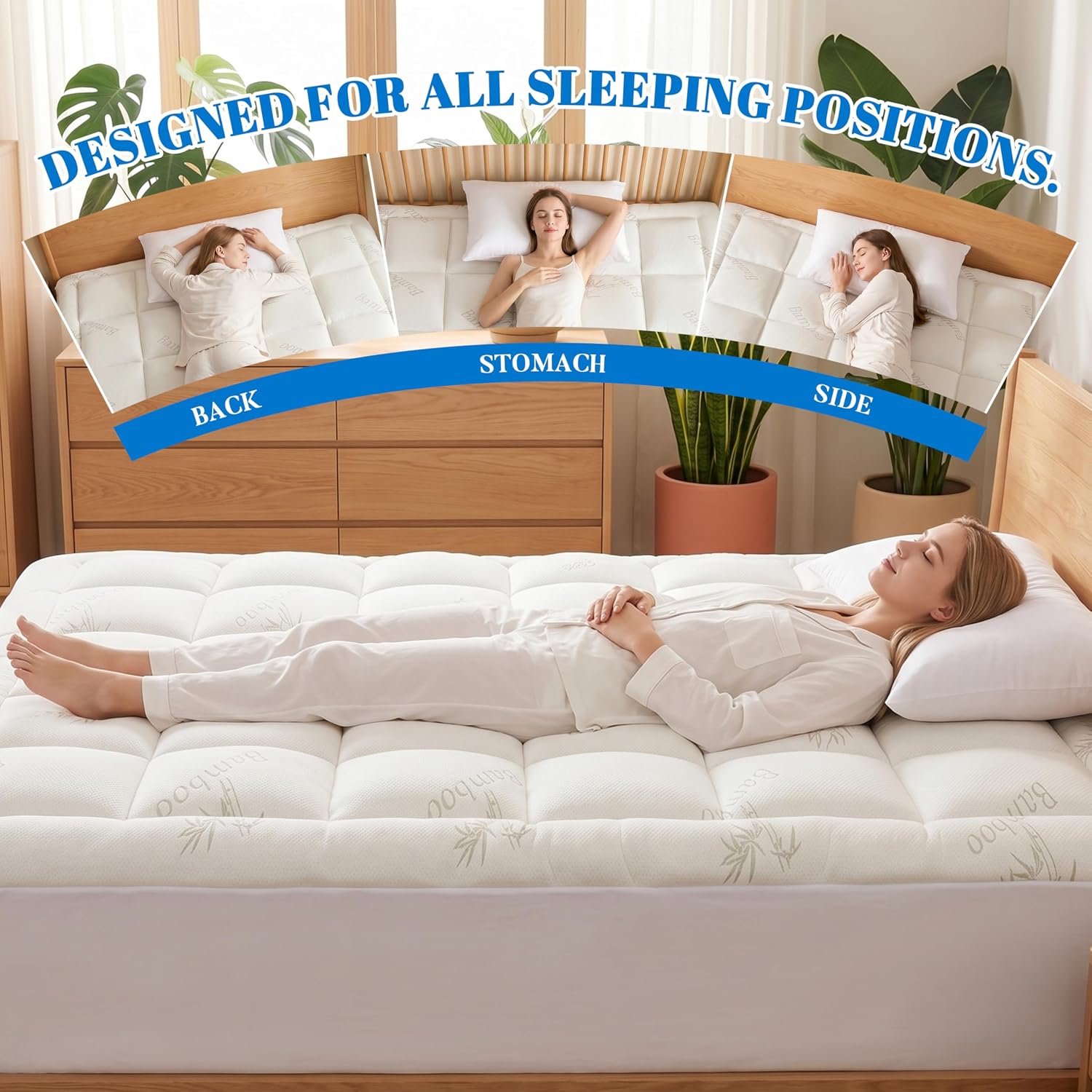 Ubauba 100% Waterproof Full Size Mattress Topper, Viscose Made from Bamboo Pillow Top Mattress Protector for Back, Breathable Cooling Matt…