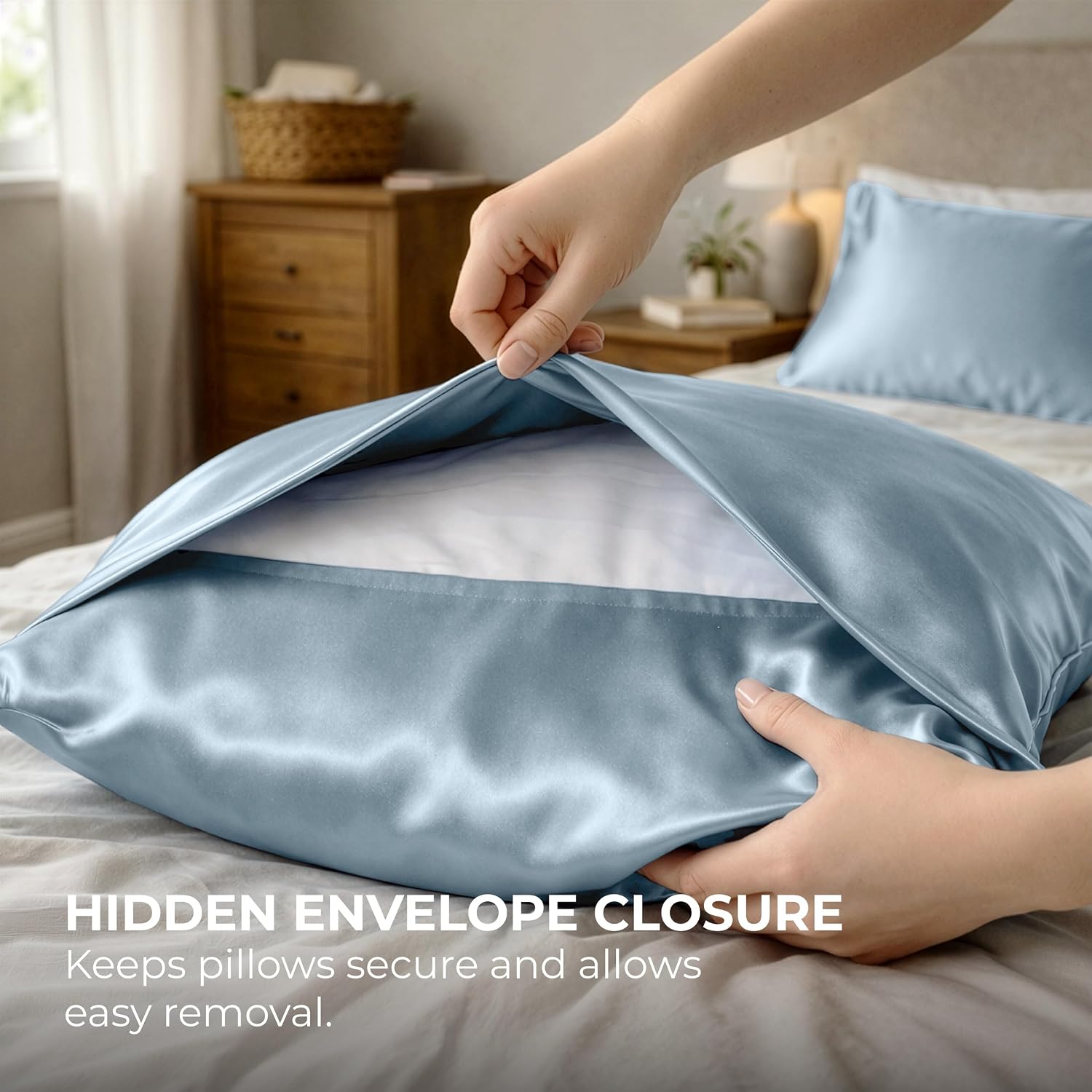 Pure Bedding Satin Pillowcase 2 Pack - Queen Size (20"x30", Baby Blue) - Silky Pillow Cases for Hair and Skin - Satin Pillow Covers with…