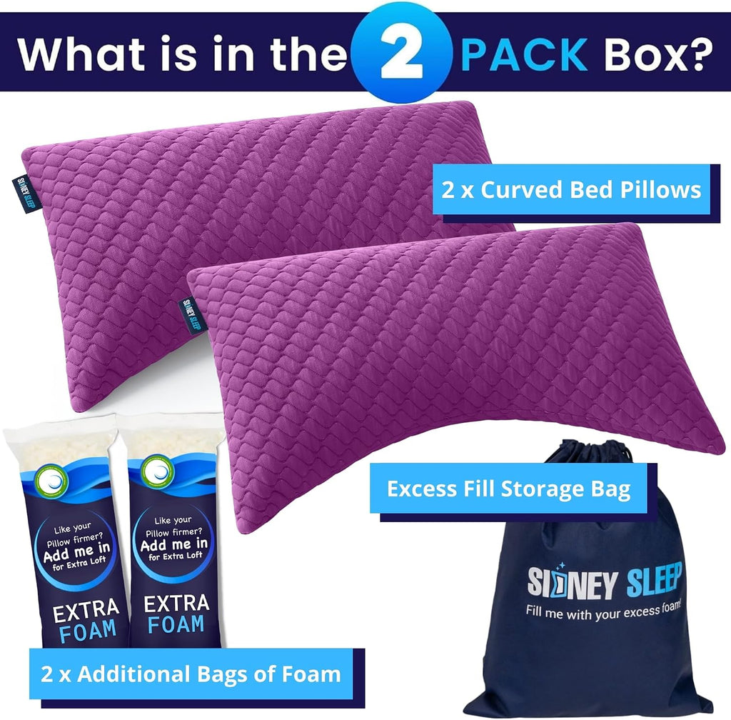 Sidney Sleep Set of 2 Queen Size Adjustable Bed Pillows for Side and Back Sleepers - Memory Foam Pillows for Neck and Shoulder Support…