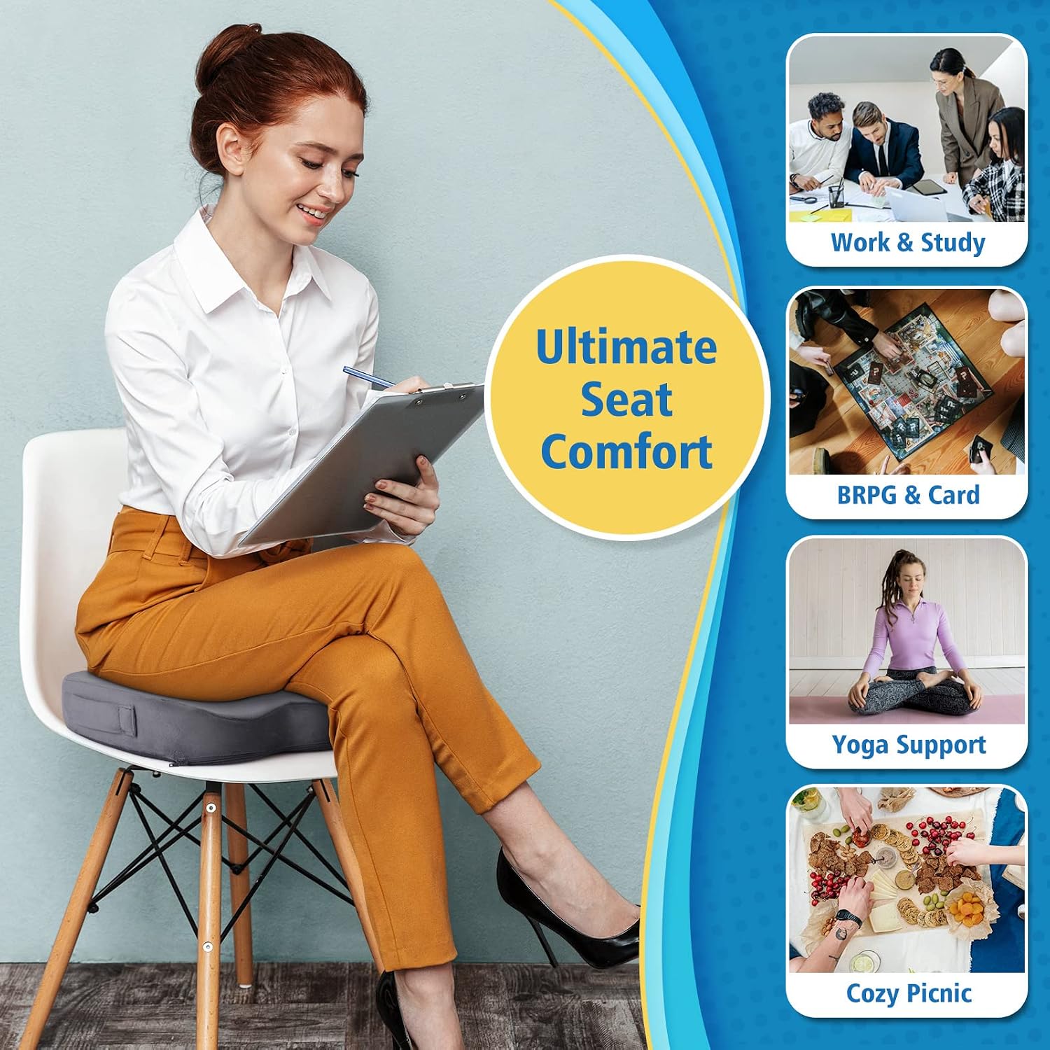 CloudBliss Gel Seat Cushion - Cooling Gel Enhanced, Memory Foam, Ergonomic Seat Cushion for Long Sitting for Office, Game, Car, Airplane…