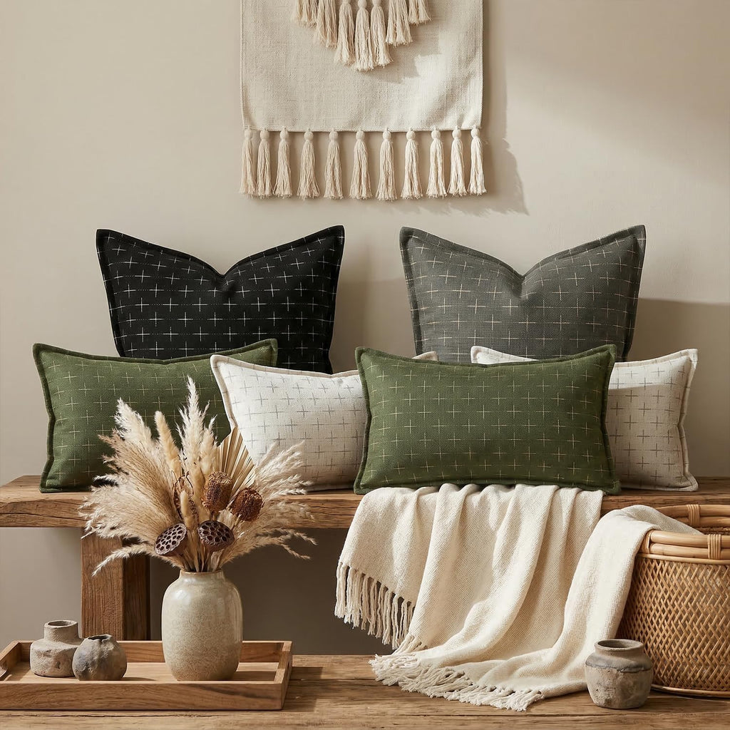 AVOINcolorlife AVOIN colorlife Pack of 2 Decorative Throw Pillow Covers 16x16 Inch, Flange Edges Woven Textured Cushion Case Home Decor for…