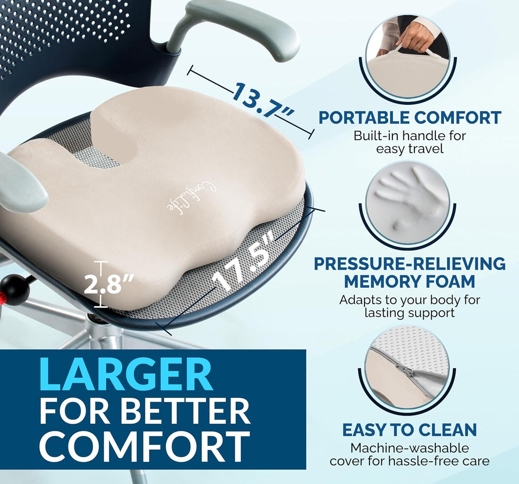 ComfiLife Gel & Memory Foam Seat Cushion – Office Chair Cushion, Car Seat Cushion – Chair Cushions for Back & Sciatica – Seat Cushions for…