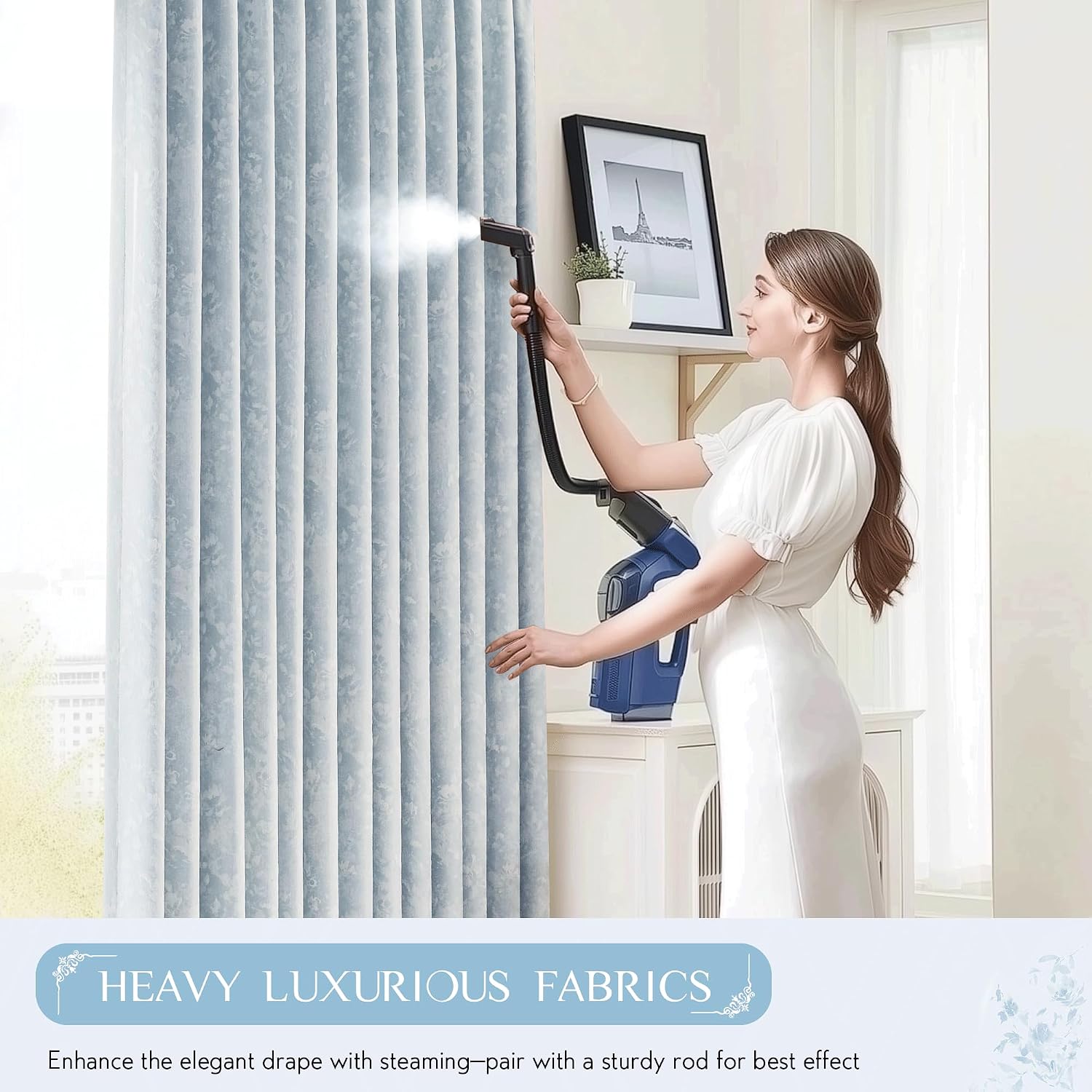 Beauoop Blue Floral Jacquard Blackout Curtains 72 Inches Long 2 Panels for Bedroom Living Room Chenille Flower Room Darkening Thermal…
