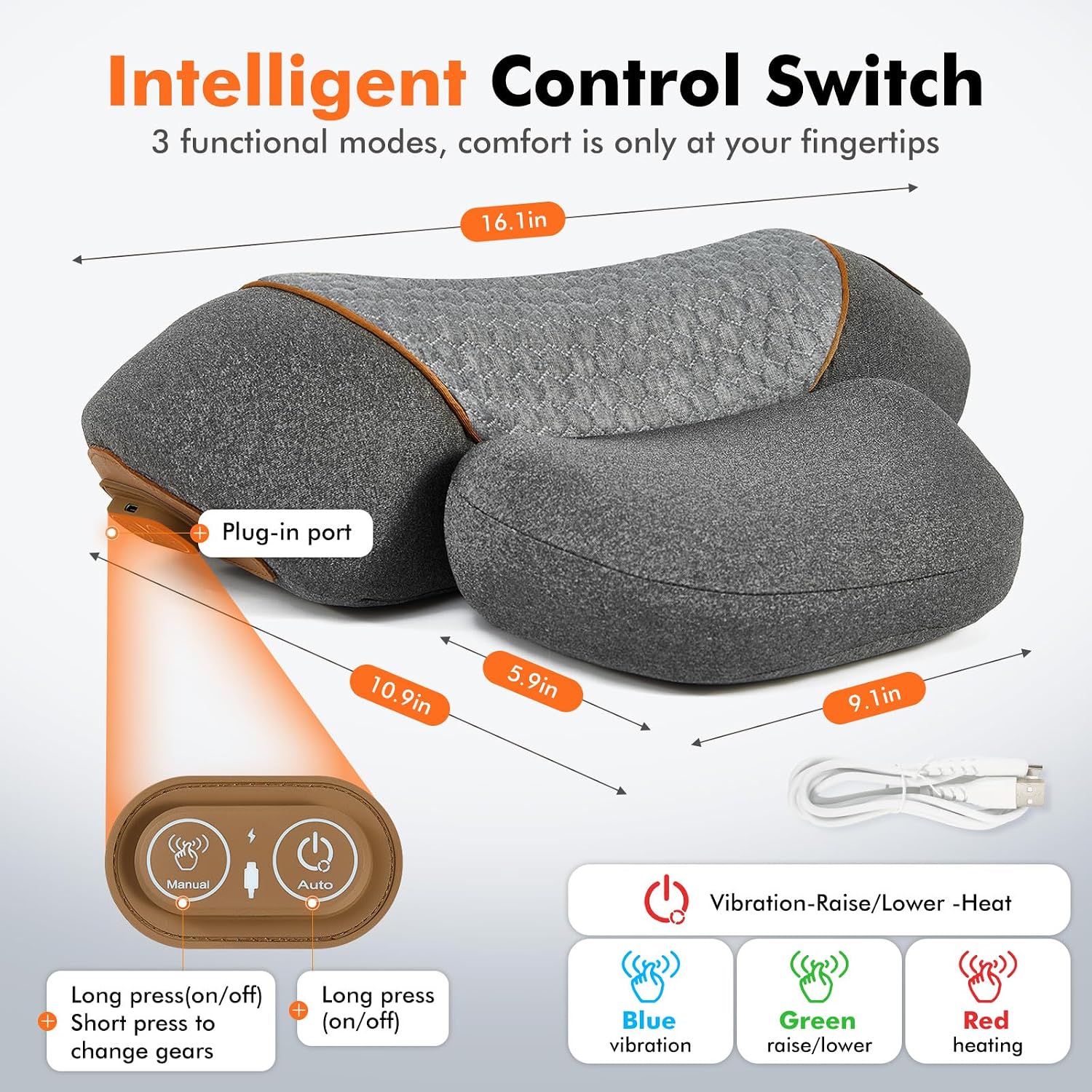 Kitcada Neck Massager Pillow - 3-in-1 Neck Pillow with Battery, Travel Neck Massager Pillow for Shoulder, Deep Tissue with Heat and Stretc…