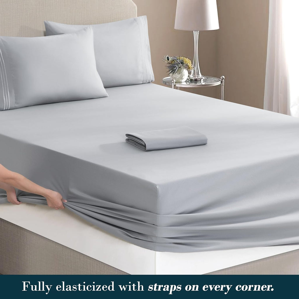 MocassiLuxuryBedding Mocassi Full Size 4-Piece Bed Sheet Set - 1800 Hotel Quality Microfiber 18-24 Inches Extra Deep Pocket Fitted Sheet- L…