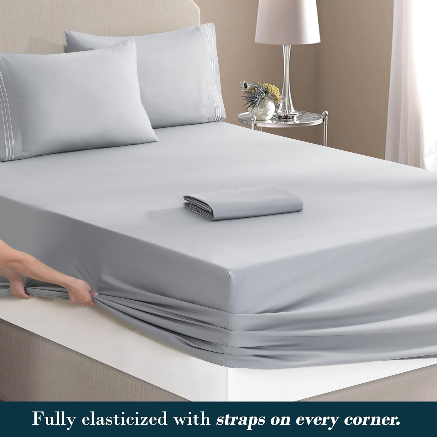 MocassiLuxuryBedding Mocassi Full Size 4-Piece Bed Sheet Set - 1800 Hotel Quality Microfiber 18-24 Inches Extra Deep Pocket Fitted Sheet- L…