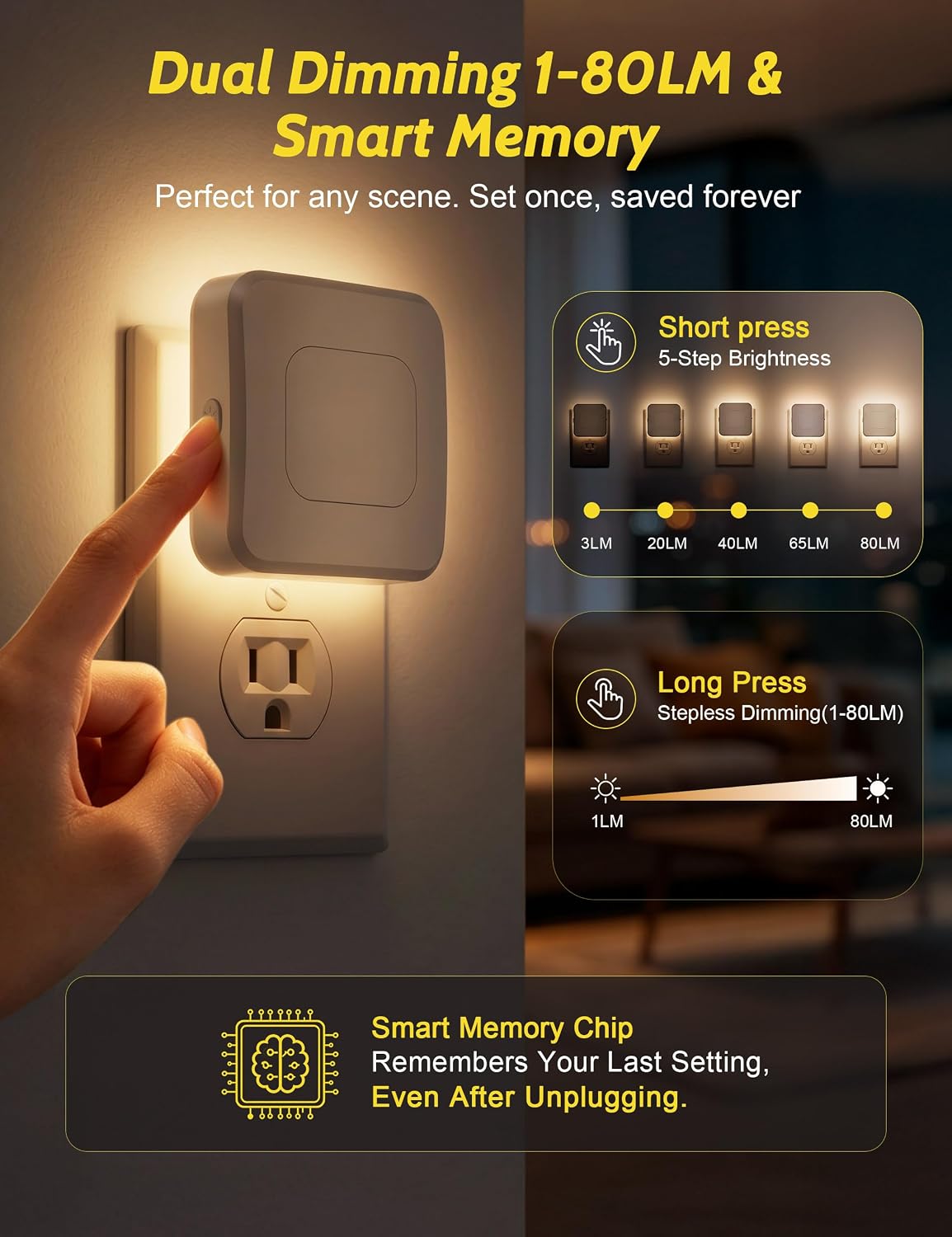 Sujeet Backlit Motion Sensor Night Light 4 Pack, Plug-in LED Nightlight Dusk to Dawn Sensor 1-80LM Adjustable Brightness Night Light for…