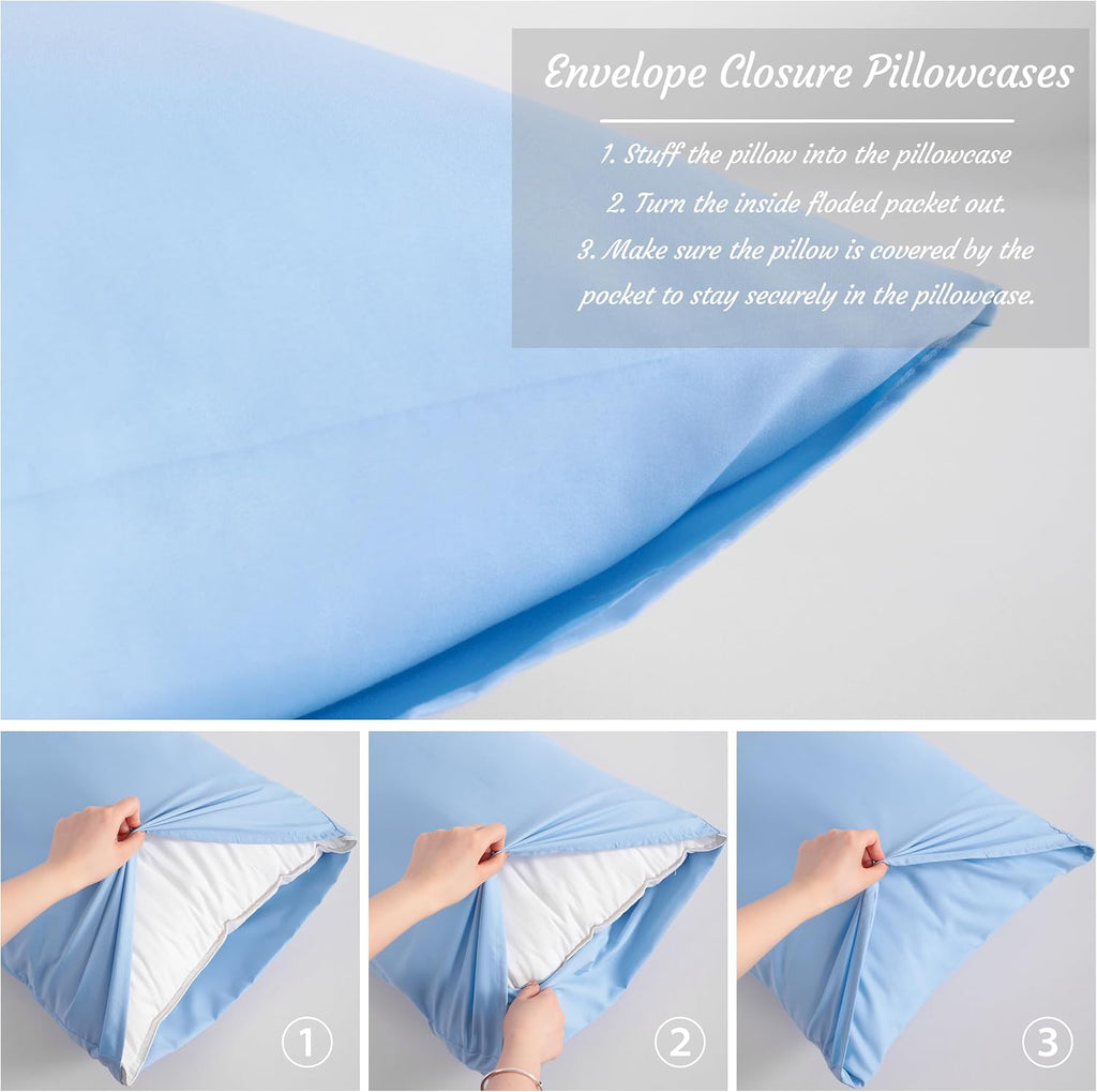 Ntbay Body Pillow Cases Set of 2, 2 Pack Brushed Microfiber 20x54 Pillow Cases, Soft, Wrinkle, Fade, Stain Resistant Sky Blue Pillow Cases…