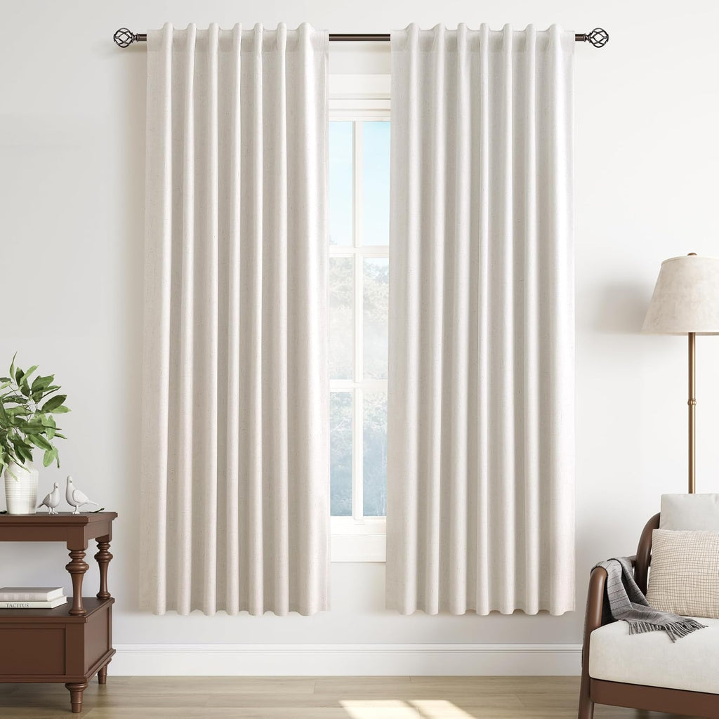 Guken Cream Linen 100% Blackout Curtains 72 Inch Long 2 Panels Set Beige Textured Black Out Soundproof Thermal Insulated Curtains for Livin…