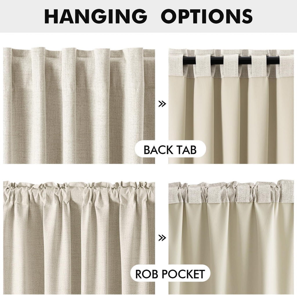 Miulee 100% Blackout Linen Curtains for Bedroom, Linen Beige Solid Luxury Decor Thermal Insulation Room Darkening Drapes for Living Room Nu…