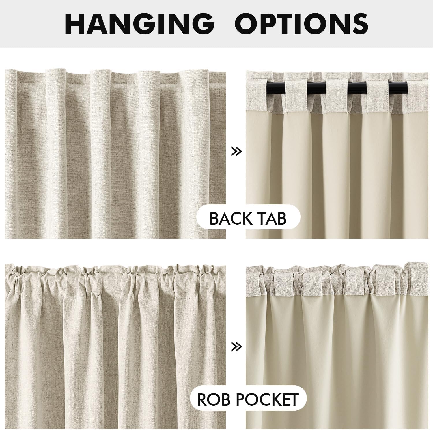 Miulee 100% Blackout Linen Curtains for Bedroom, Linen Beige Solid Luxury Decor Thermal Insulation Room Darkening Drapes for Living Room Nu…