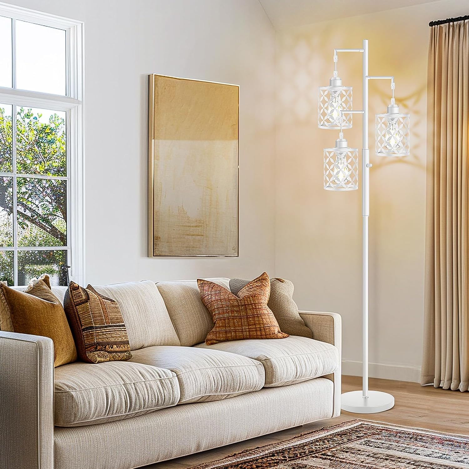 Dimmable Floor Lamp, Farmhouse Standing Lamp with Elegant Metal Cage, Industrial Tall Tree Floor Lamps for Living Room, Bedroom, Study…