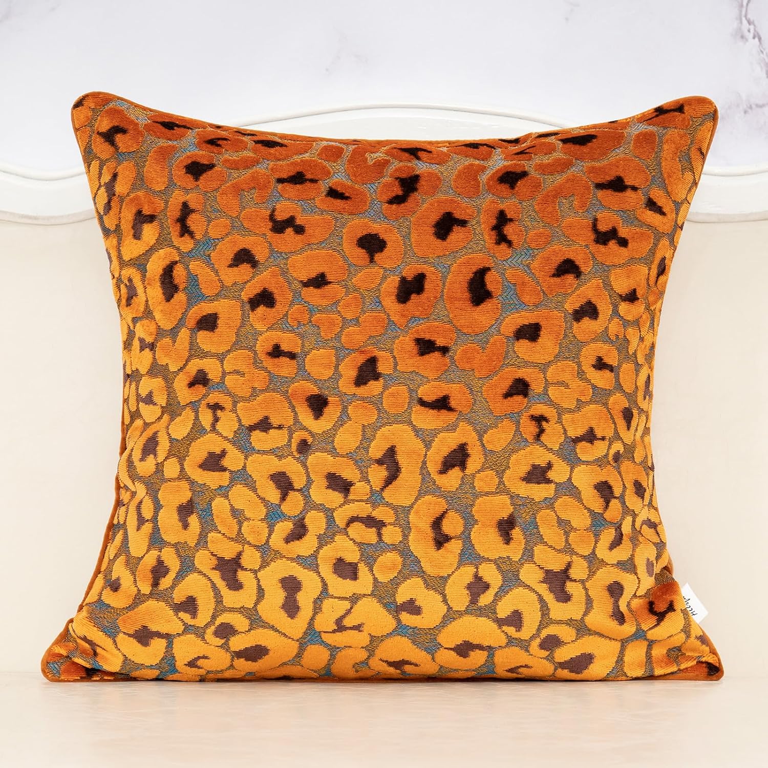 Alerfa Orange Floral Throw Pillow Cover 20 x 20 Inch Cut Velvet Sqaure Luxury Decorative Pillow Cover for Couch Living Room Bedroom