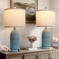 Cinkeda Coastal Table Bedside Lamps Set of 2, Farmhouse 3-Way Dimmable Touch Nightstand Lamp with 2 USB Charging Ports, Vintage Bedside…