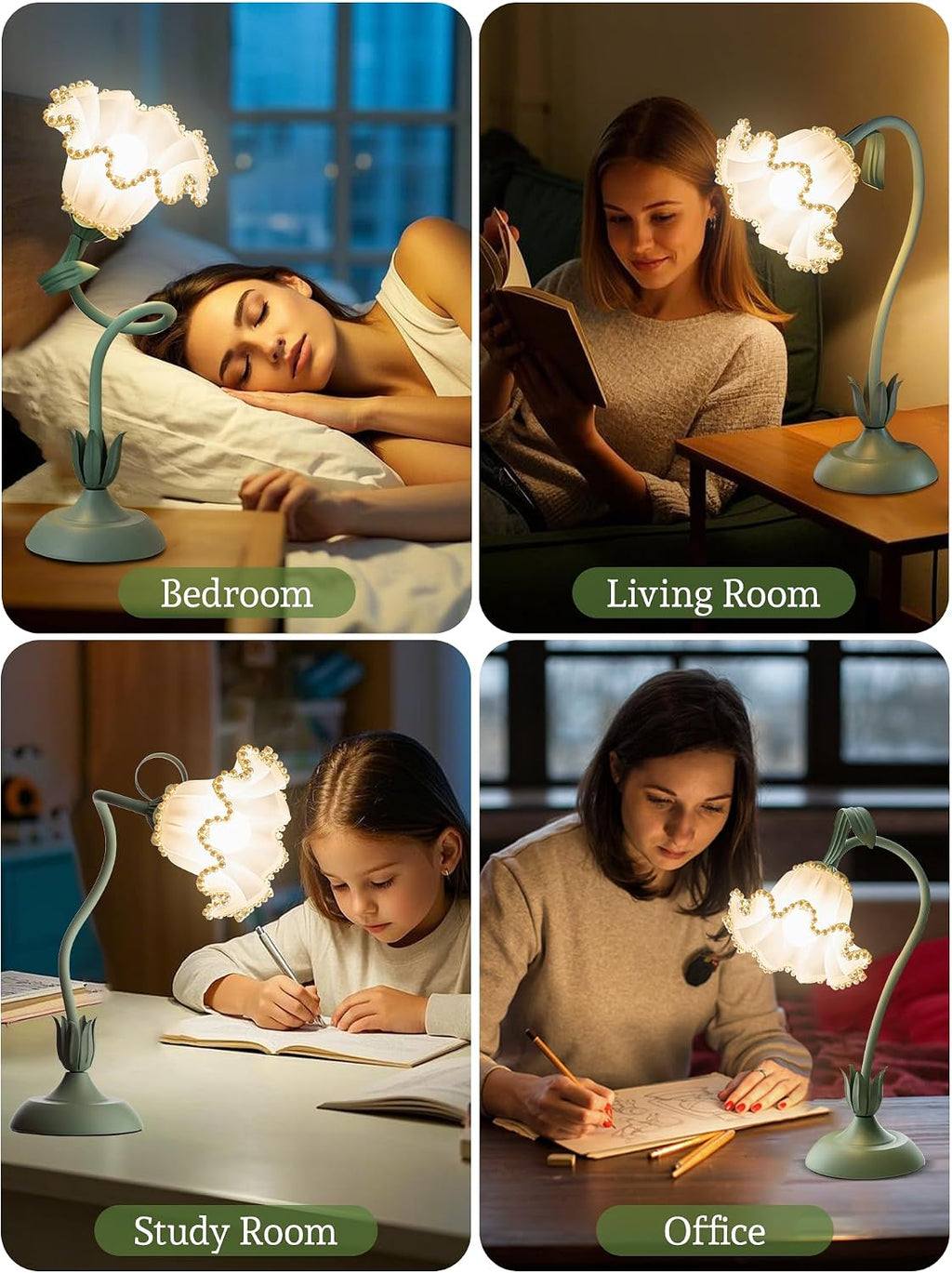 Flower Table Lamp Bedside Lamps LED Reading Light,3 Color Modes Cute Small Lamp, Vintage Flower Lamp Kawaii Table Lamp for Bedroom Living…