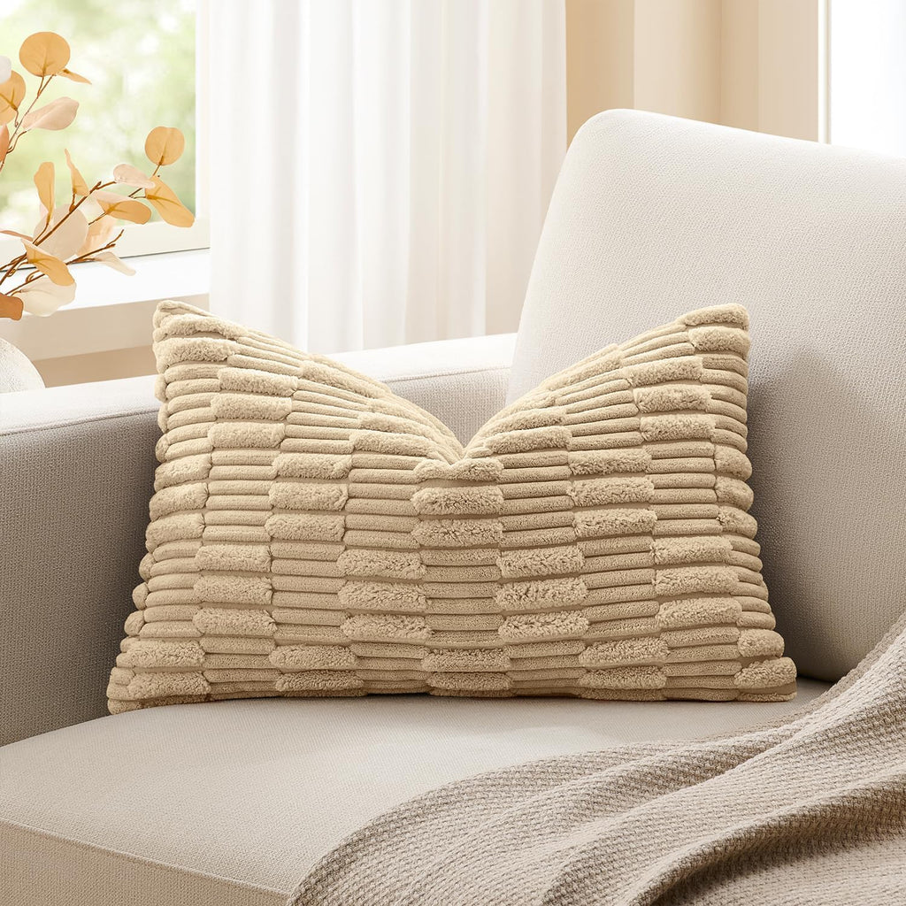 KevinTextile Kevin Textile 14x20 Inch Lumbar Pillow Cover 1 Pack Soft Plush Stripe Decorative Rectangle Cushion Elegant Double-Sided Cordur…
