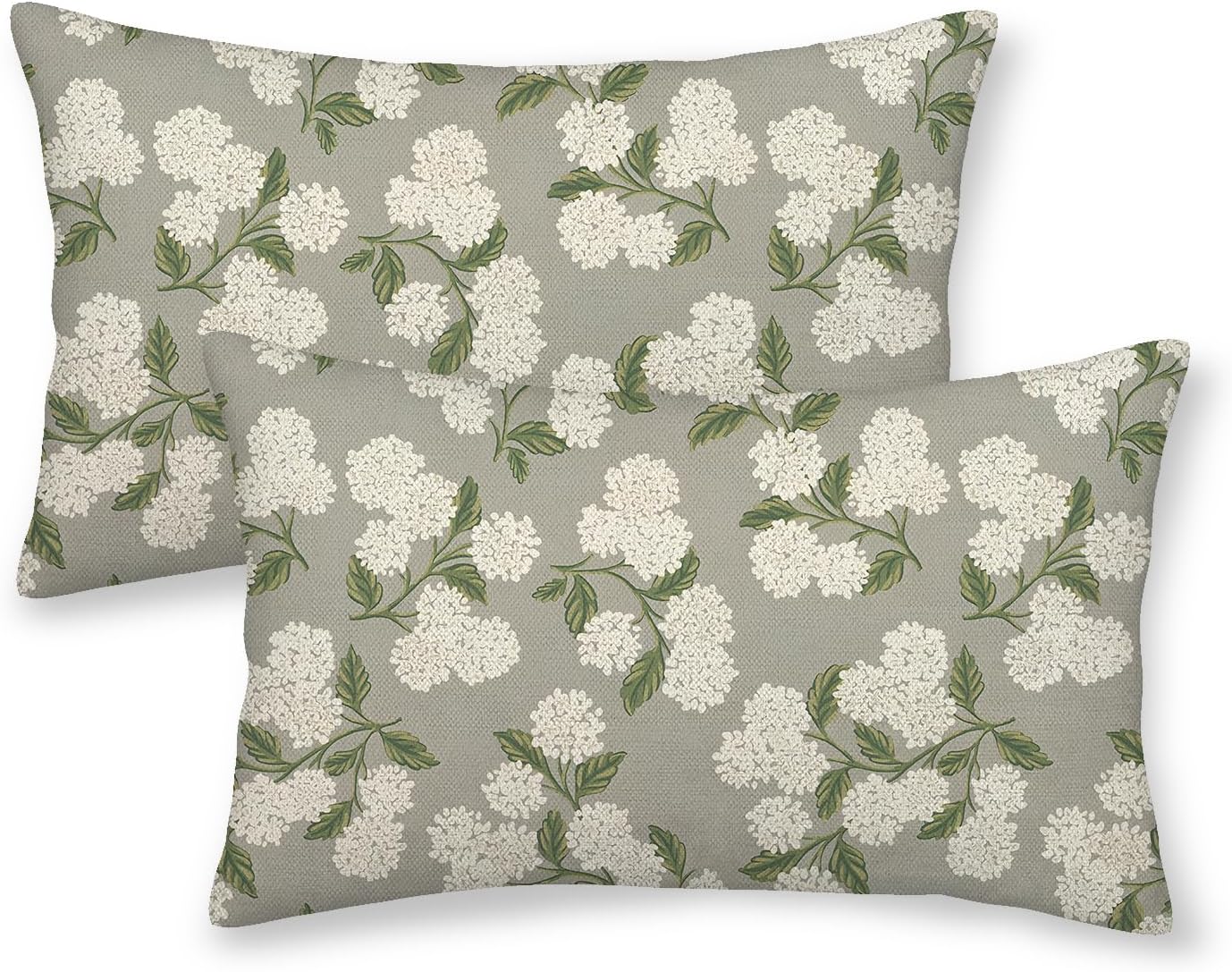 Grey Spring Pillow Covers 12x20 Inch 2 Pcs Gray Green Hydrangea Flower Decor Throw Pillows Vintage Floral Seasonal Summer Outdoor…