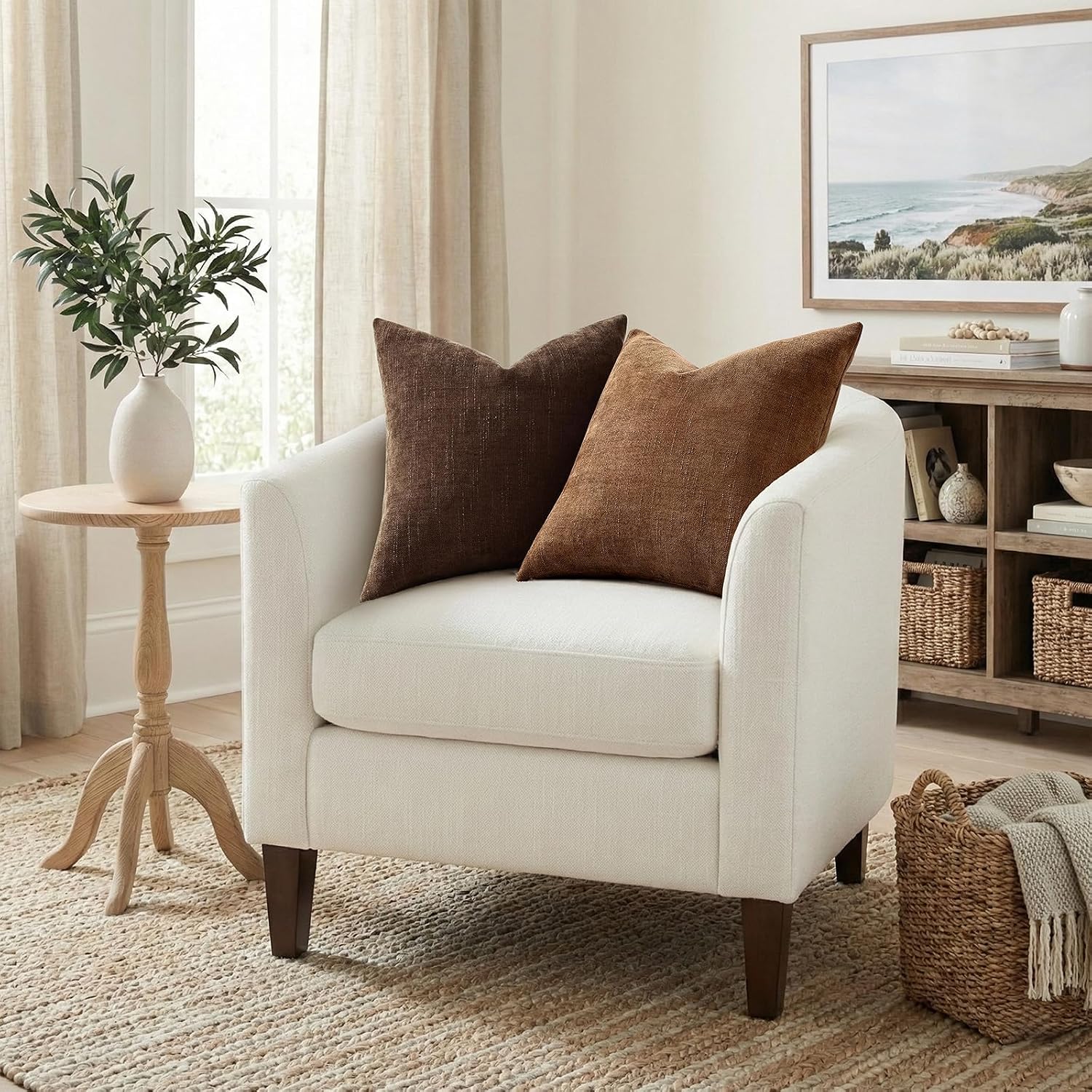 decorUhome Chenille Throw Pillow Covers 18x18 Set of 2, Square Decorative Pillow Covers with Zipper for Couch, Sofa, Living Room, Taupe