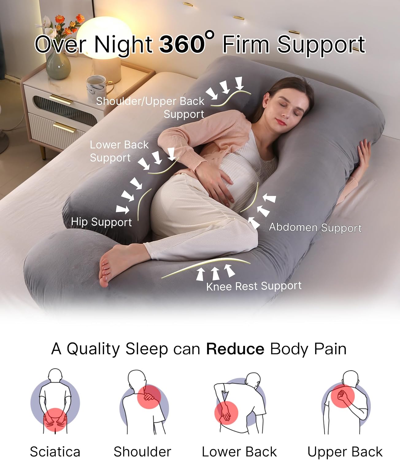 ALLOPERA Pregnancy Pillow, Full Body Maternity Pillow 57 inch, with Removable Washable Cover - Support for Legs, Back, Neck, Shoulder…