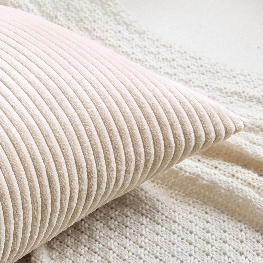 MIULEE Decorative Long Body Lumbar Throw Pillow Cover 14x36 Inch for Bed Couch Bedroom Bench, Soft Corduroy Rectangle Cream White Pillow…