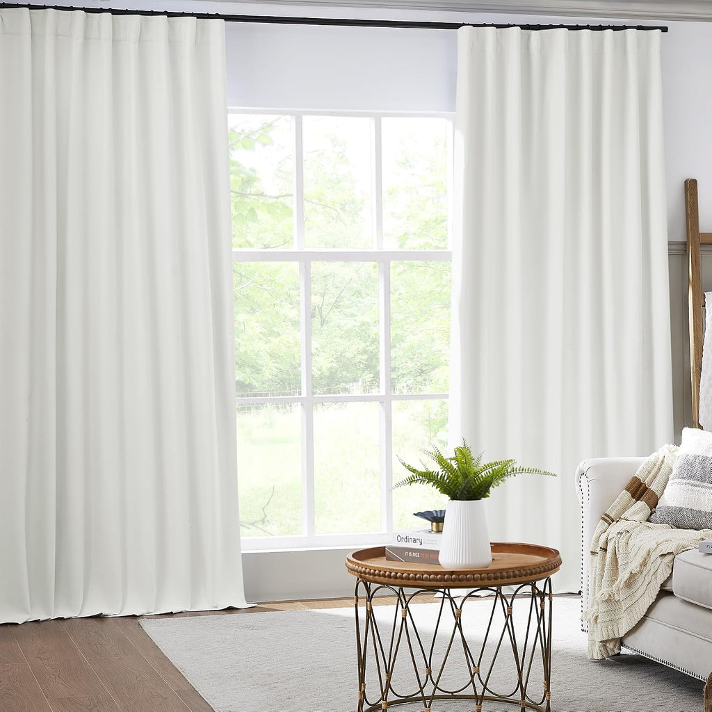 Keqiaosuocai 102 Inches Curtains Blackout Pinch Pleated Drapes Back Tab Hook Belt Country Farmhouse Curtains for Living Room Ceiling Track…